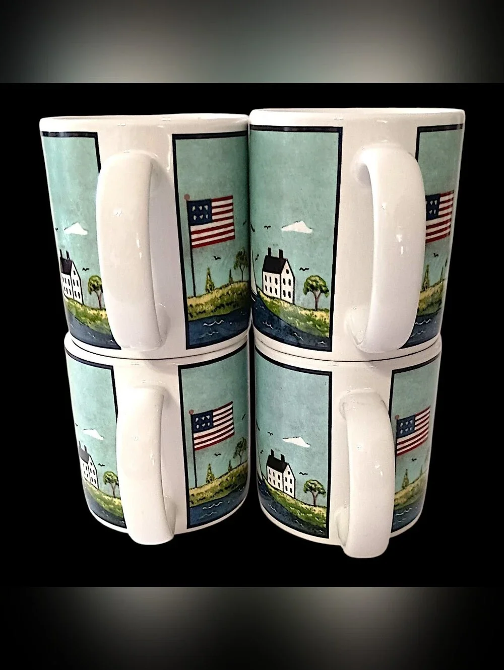 4 Vtg Sakura Coastal Breeze Coffee Mugs Warren Kimble Nautical 10oz Beach House